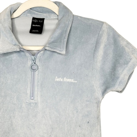 iets frans XS Blue Velvet Quarter Zip Mini Dress - Picture 2 of 5